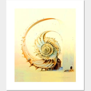 Fibonacci Sequence: Fibonacci Nautilus Shell on a Dark Background Posters and Art